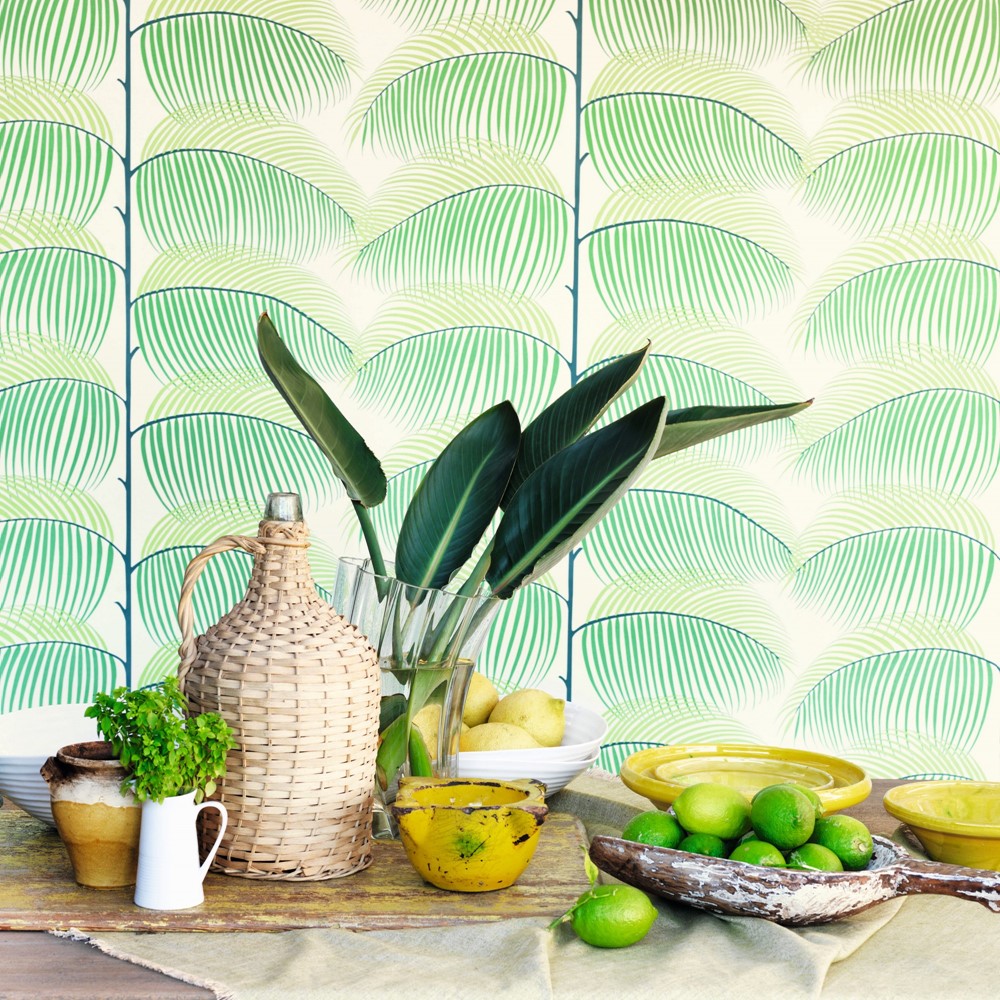 Manila Wallpaper 213367 by Sanderson in Green Ivory White